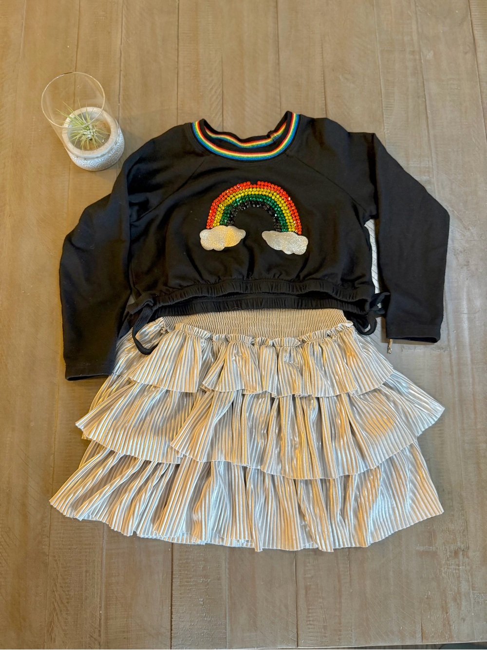 Truly Me Black Sweatshirt/ Sparkly Rainbow Applique & Shimmery Silver Dress